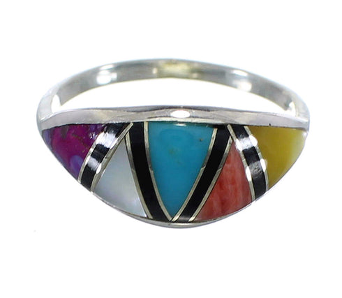 Multicolor Inlay And Southwestern Genuine Sterling Silver Ring Size 6-3/4 QX76122